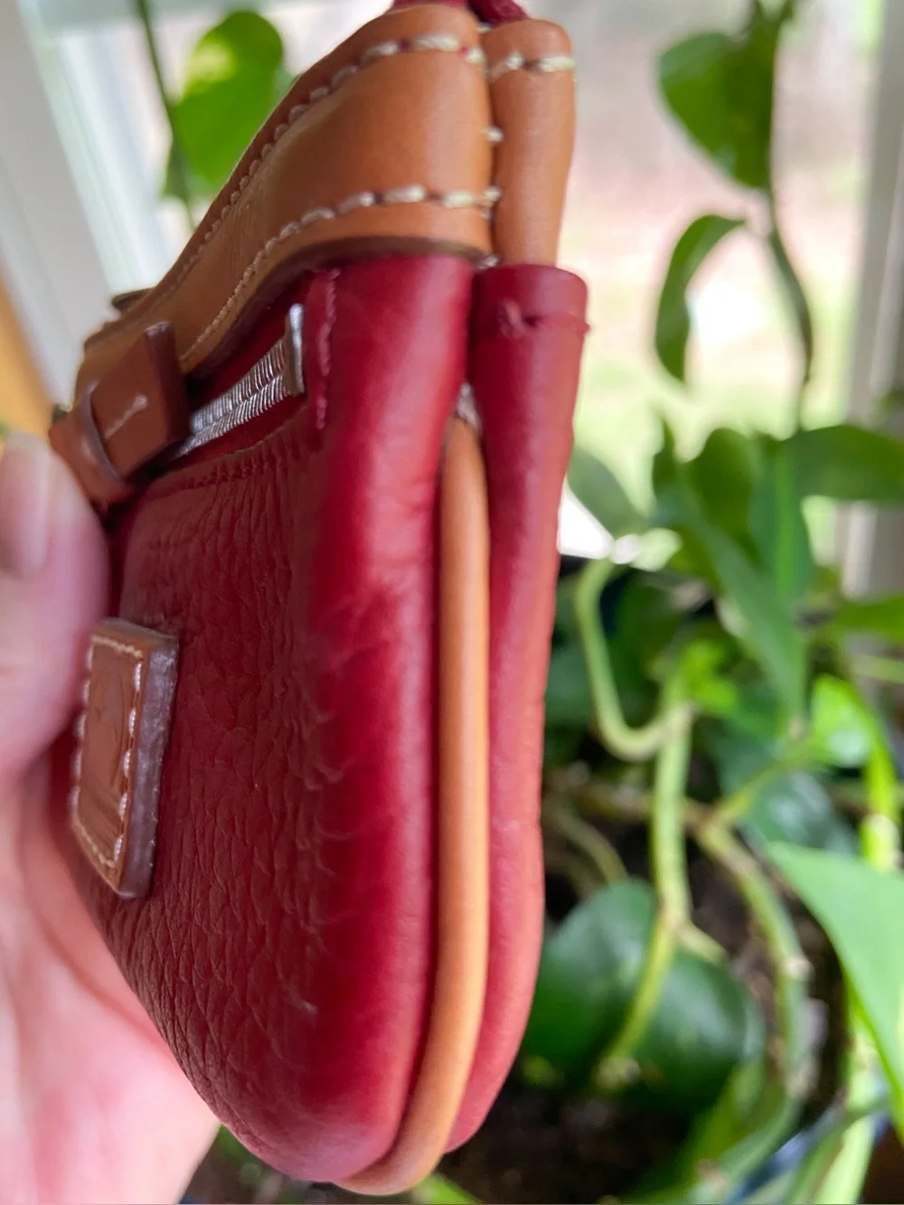 Dooney & Bourke Red Pebble Leather Coin Pouch w/ Keychain Minimalist Old Money
